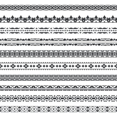 Tek renkli bölücüler vektör kümesi. Kenarlık metni, Davetiyeler, çeşitli baskı baskı için. Kesintisiz yatay desenleri. Tasarım etnik unsurları.