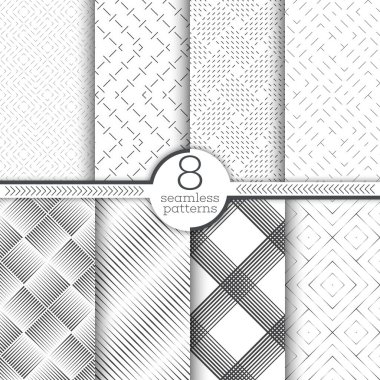 Dikişsiz desen seti. Modern şık dokular. Düzenli ince çizgiler, doğrusal rhombus fayans, karo ile geometrik süsler tekrarlanan, zikzaklar. Vektör grafik tasarım unsuru