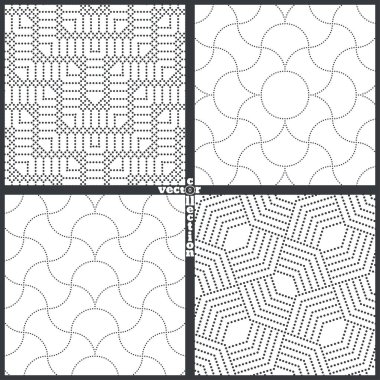 Vektör Dikişsiz desen seti. Küçük noktalı modern şık dokular. Noktalı şekillerle sonsuz yinelenen geometrik süsler.