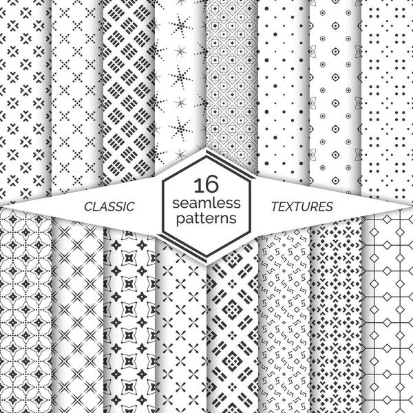 Dikişsiz desen büyük set. Klasik basit dokular. Geometrik kaydırma yüzeyler ile dots, düzenli tekrarlanan haçlar, edikula, yıldız, köşeleri. Vektör grafik tasarım unsuru