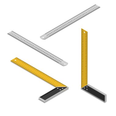 Bir dizi inşaat yöneticileri bir gölge ile. Measurement.3d gerçekçi araçlar. İsometry. Dizayn süre izole elemanları. Düz stilde bir vektör çizim.