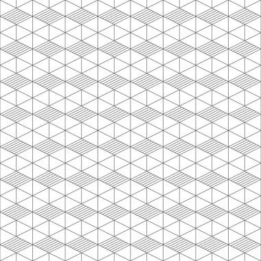 Seamless modeli. Düzenli tekrarlanan doğrusal altıgenler, üçgenler, çizgili edikula, elmas ile Modern zarif doku. Vektör grafik tasarım unsuru