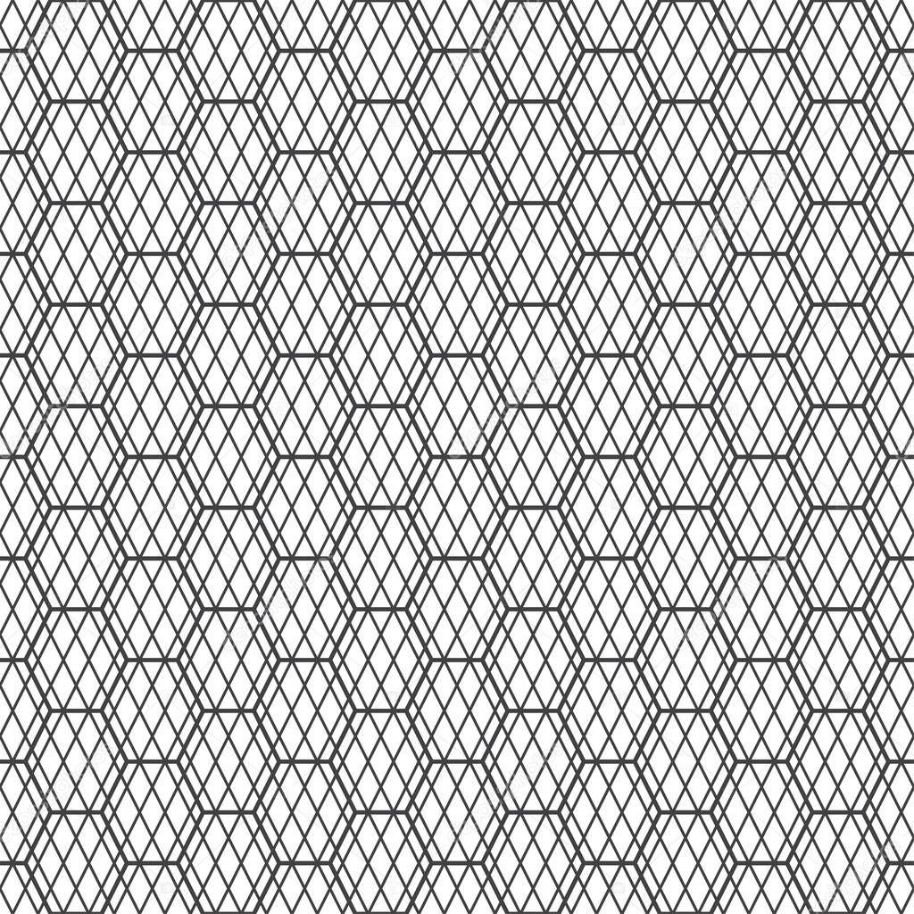 Seamless pattern. Modern elegant geometrical texture. Regularly repeating striped hexagons, rhombuses. Outline. Contour. Thin line. Vector element of graphical design