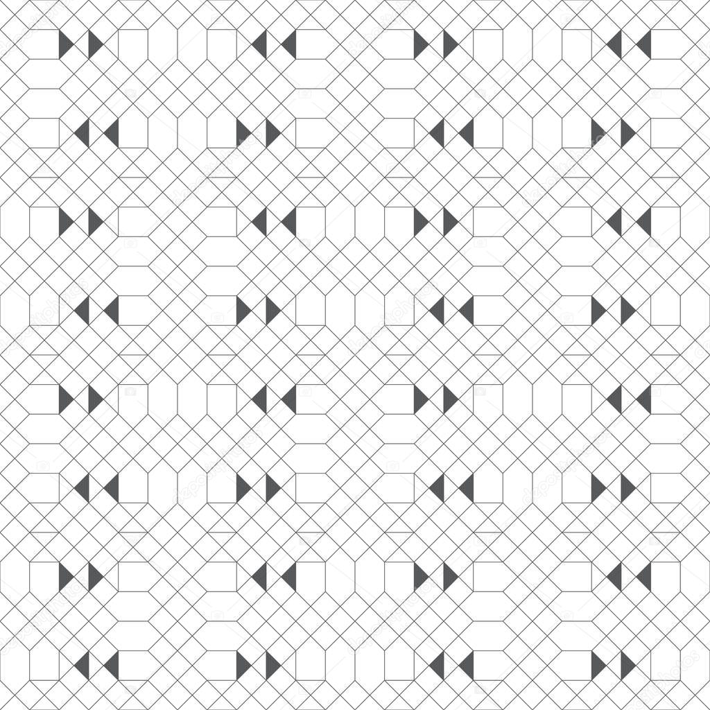 Seamless pattern. Modern stylish texture with outline geometric shapes. Regularly repeating geometrical thin line grid with rhombuses, hexagons, triangles. Vector element of graphical design