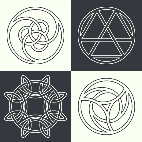Antik semboller lineer tarzda idam kümesi. Celtic işaretleri, knot, interlacings. Gizli ve insanlığın kökeni kavramı. Maskotlar ve logolar şeklinde yürütülen takılar. Sihirli işaretler. Vektör çizim
