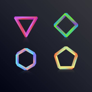 İmkansız rakamlar kümesi. Çok renkli formları ile optik yanılsama. Logolar için şablonlar. İzole. Vektör çizim.