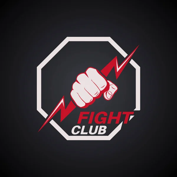 Fist with the lightning in an octagon. Emblem fight club. Logo. Concept of mixed martial arts. The press on a t-shirt. Vector illustration.