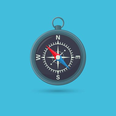 Gölgeli pusula. Aygıt yönünün alanlara. Seyahat ve Turizm kavramı. Tasarım için bir öğe. Düz stilde bir vektör çizim.