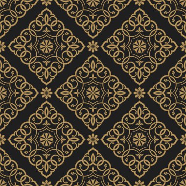 Vektör kusursuz desen. Lüks barok dokular. Düzenli olarak tekrarlanan retro süs. Desen bir arkaplan, duvar kağıdı, ambalaj kağıdı, sayfa doldurma, süsleme ögesi olarak kullanılabilir
