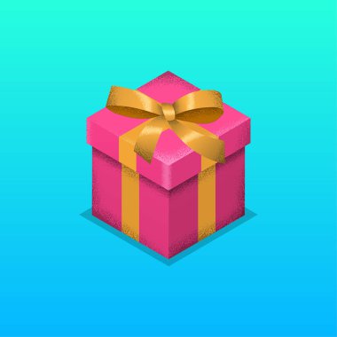 Sembol hediye. Pembe hediye kutusu ile bir bow.3d. İsometry. Bir vektör çizim doku ile. Bir öğe için tasarım.