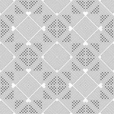 Seamless modeli. Modern şık doku. Düzenli olarak yinelenen arka plan sürekli tekrarı ile soyut geometrik şekiller, edikula, şeritler, üçgenler anahat. Vektör grafik tasarım unsuru