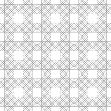 Vektör kusursuz desen. Kareli doğrusal arkaplan ve kare şekiller oluşturan ince çizgilerin kesişmesinden oluşan sonsuz tekrar eden modern geometrik doku. eşkenar dörtgen kafesler