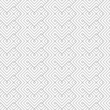 Kusursuz desen. Modern stil dokusu. Düzenli olarak geometrik süslemeleri ince çizgiler, eşkenar dörtgenler, köşeler şeklinde tekrarlıyorlar. Grafiksel tasarımın vektör ögesi