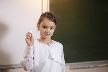 genç güzel kadın öğretmen kullanarak sopa çalışma ders ve ayakta tebeşir yazı tahtası arka planda. geri okul eğitim kavramı.