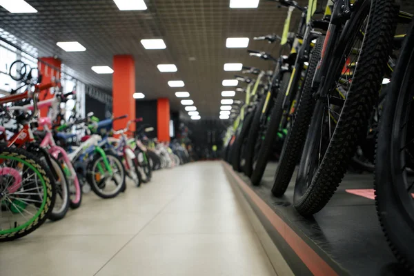 Bicycle shop, rows of new bikes, cycle sport