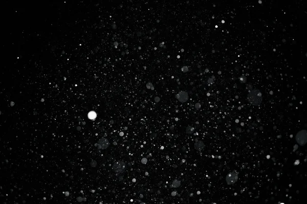 Neve Uno Sfondo Nero Texture Sovrapposizione Bokeh Mette Evidenza — Foto Stock