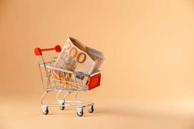 200 milyon avroluk bir fatura ile metal sepet. Tüketimi, kavram