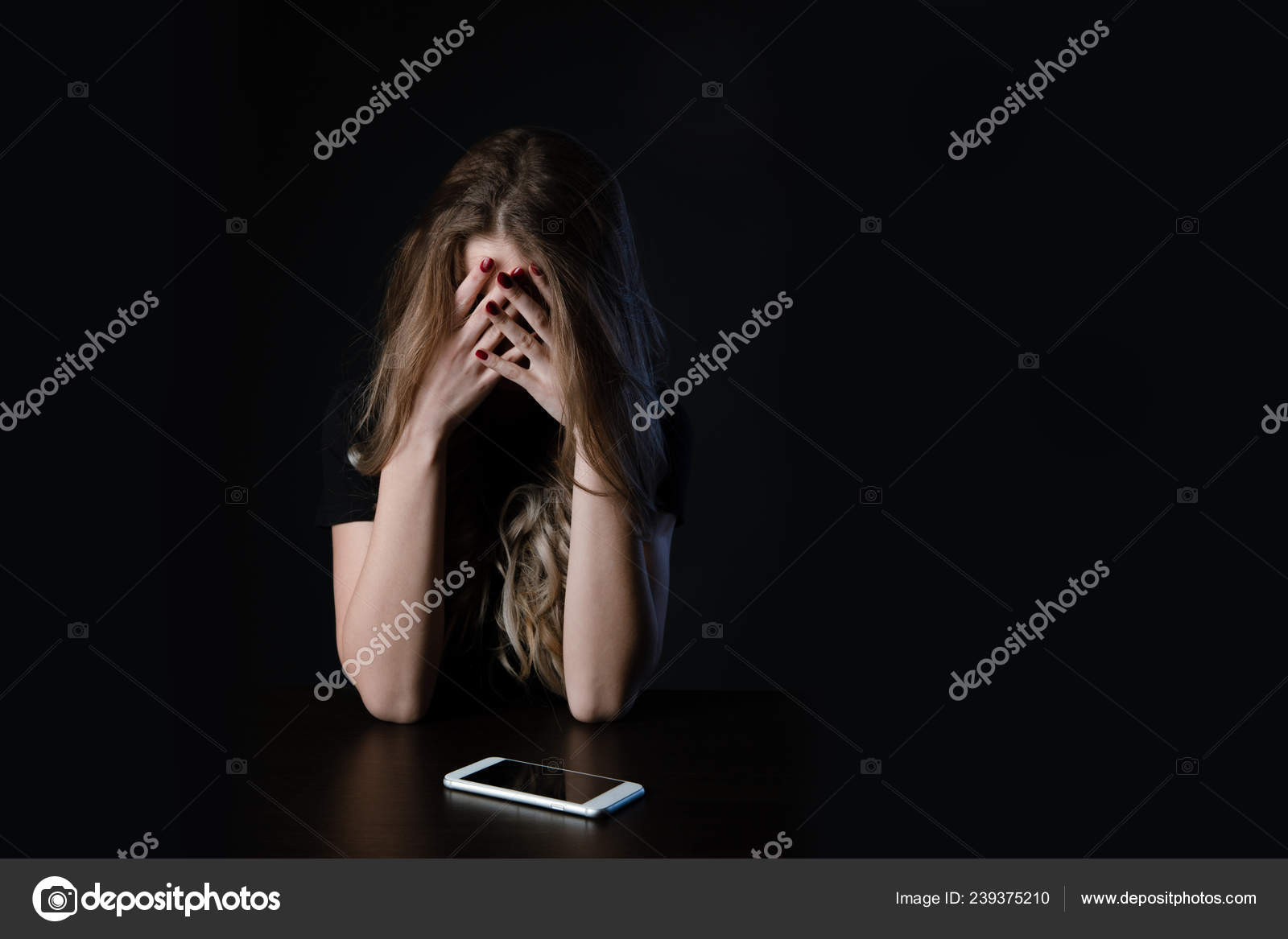 Woman Gets Scared By The Dark In Front Of Her Face Background
