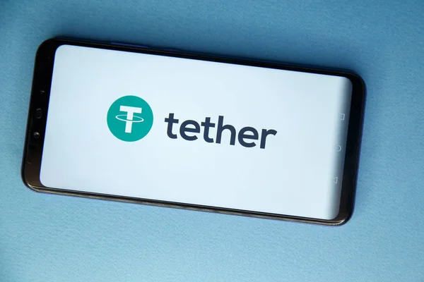 Tula, Russia - JANUARY 29, 2019: Tether cryptocurrency logo on — Stock Photo, Image