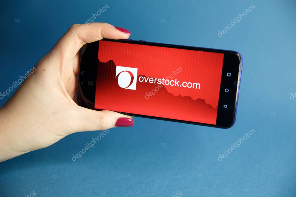 Tula, Russia - JANUARY 29, 2019: : Overstock logo on smartphone