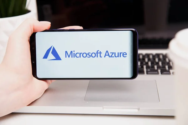 Тула, Россия - 18 февраля 2019 года: логотип Microsoft Azure показан на современном — стоковое фото