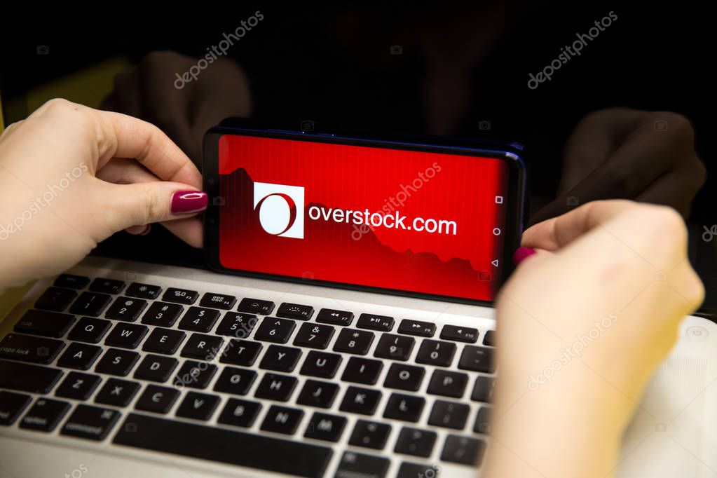 Tula, Russia - JANUARY 29, 2019: : Overstock logo on smartphone