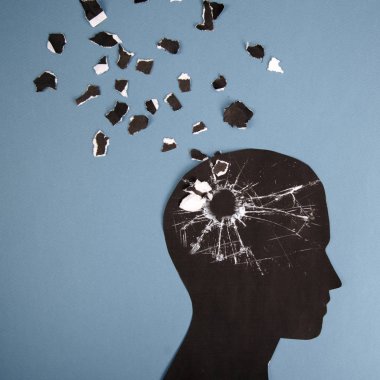 Beyin bozukluğu sembolü insan kafası tarafından sunulan form kağıdı yaptı. Alzheimer hastalığı, demans, hafıza kaybı için yaratıcı fikir ve ruh