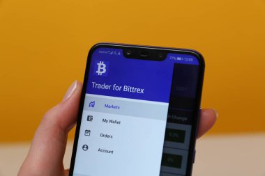 Tula, Rusya - 12 Mayıs 2019: Telefon ekranında Bittrex.