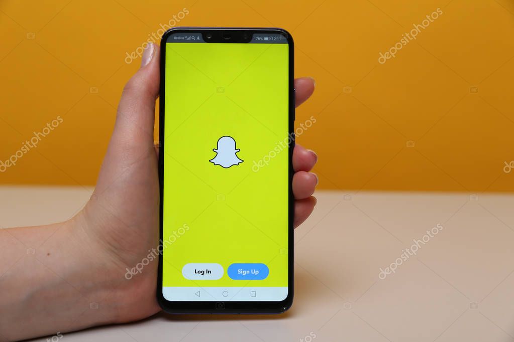 Tula, Russia - May 12 2019: Snapchat on phone display