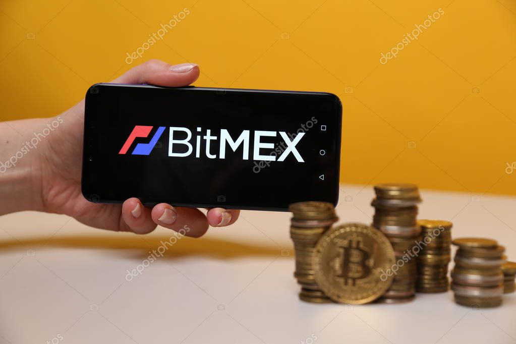 Tula, Russia - May 12 2019: BitMex on the phone display