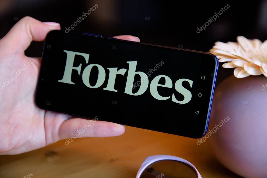 Tula, Russia - March 25, 2019 Forebs on phone display