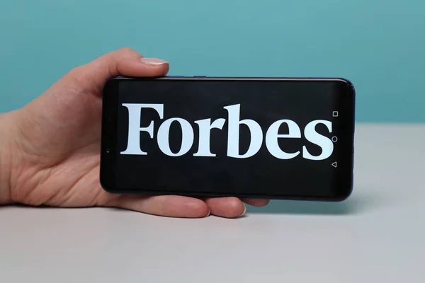 Tula, Russia - May 12 , 2019: Forbes on phone display. — Stock Photo, Image