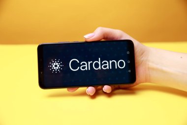 Tula, Rusya 17. 06 2019 Cardano telefon ekranında.
