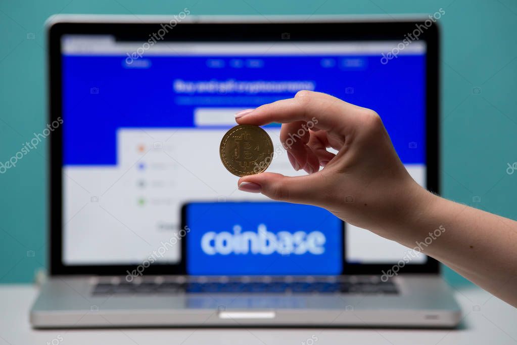 Tula, Russia 17. 06 2019 Coinbase on the laptop and phone display