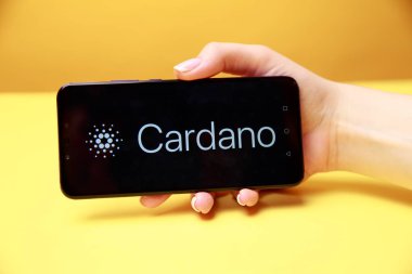 Tula, Rusya 17. 06 2019 Cardano telefon ekranında.