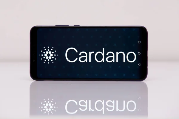 Tula 2.08.2019 Cardano en la pantalla del teléfono . — Foto de Stock