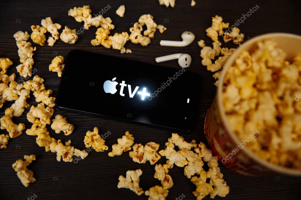 Tula Russia 16.01.20: Apple tv on the phone screen