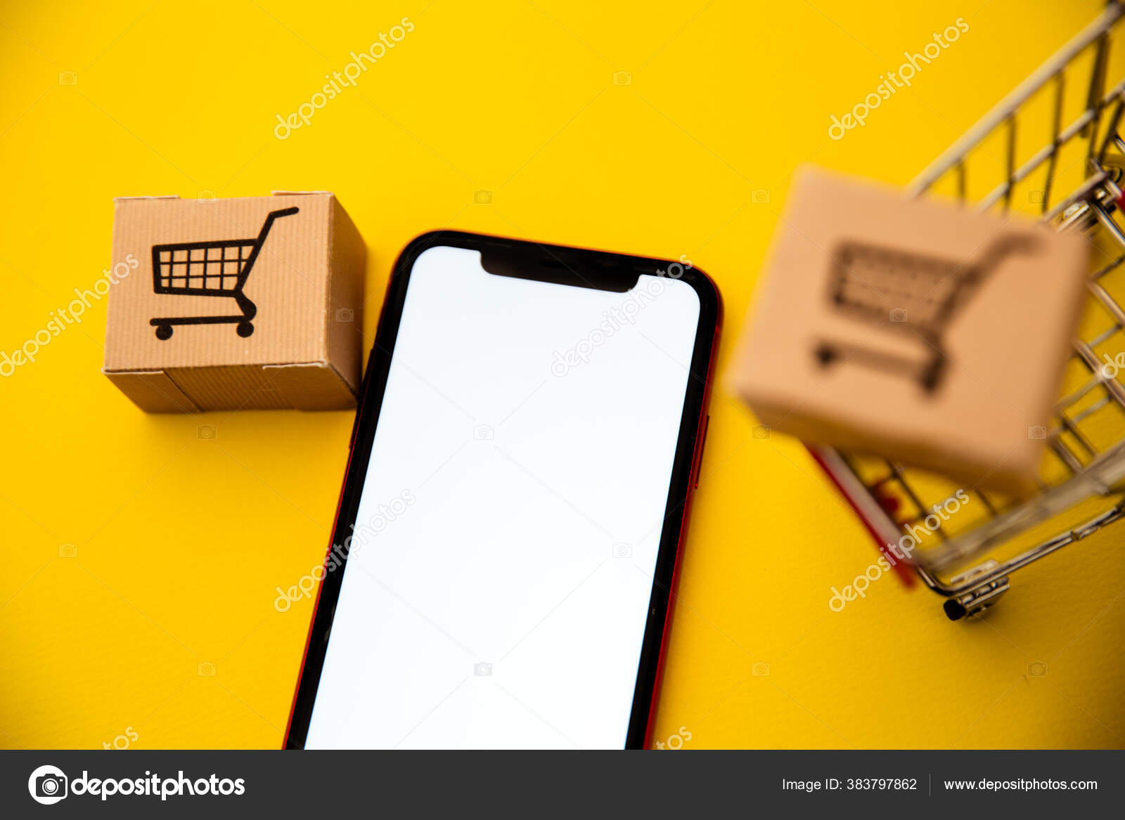 Download Online Shopping Concepts With Mockup Trolley Boxes And Smartphone Ecommerce Market Transportation Logistic Business Retail Space For Text Stock Photo Image By C Burdun 383797862