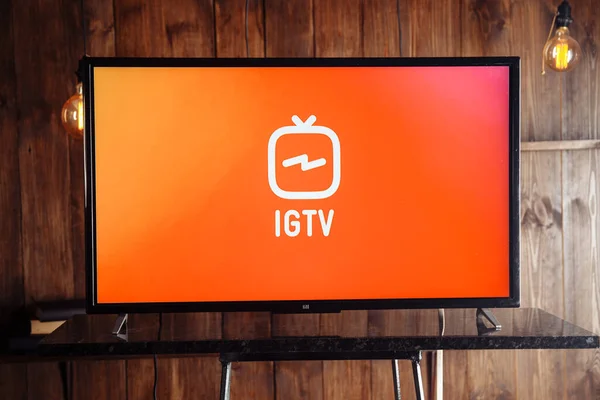 Tula, Russia, 04 Mei 2020: IGTV on the TV set screen. — Stok Foto