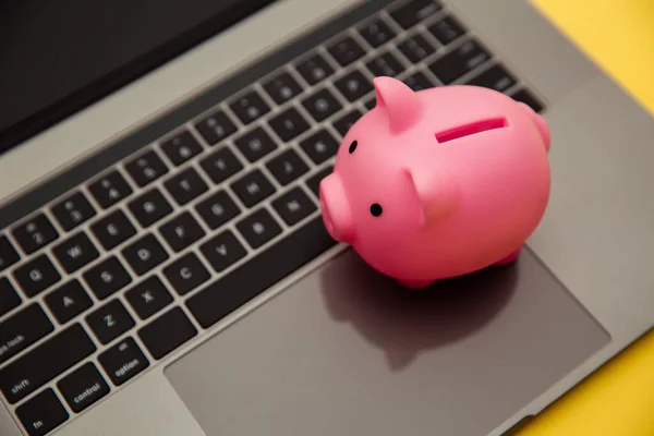 Piggy bank na klawiaturze laptopa. — Zdjęcie stockowe