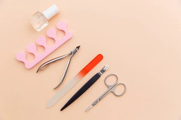 Nagelvård. En uppsättning professionella verktyg för manikyr och pedikyr — Stockfoto
