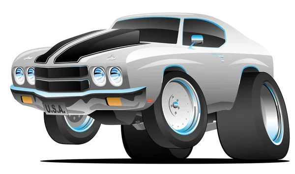 Estilo Clásico Los Años Setenta American Muscle Car Cartoon Vector — Vector de stock