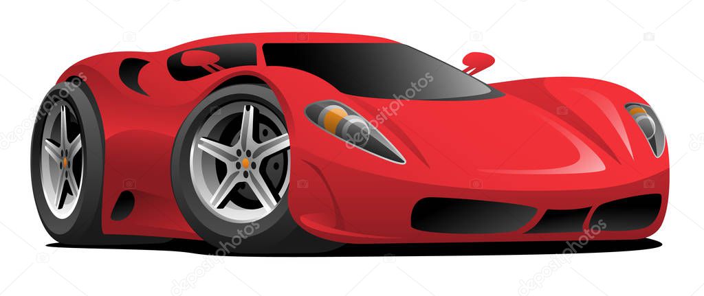 Red Hot European Style Sports-Car Cartoon Vector Illustration