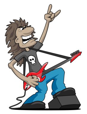 Heavy Metal Rock gitarist karikatür vektör çizim