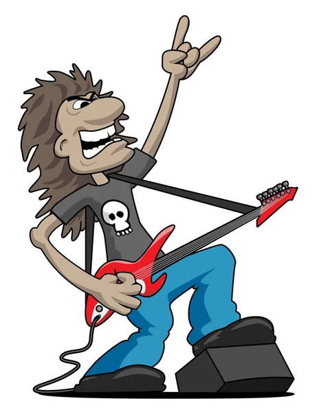 Heavy Metal Rock Gitarist Karikatür Vektör Çizim — Stok Vektör