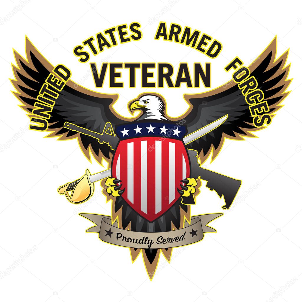 United States Armed Forces Veteran Proudly Served Bald Eagle Vector Illustration