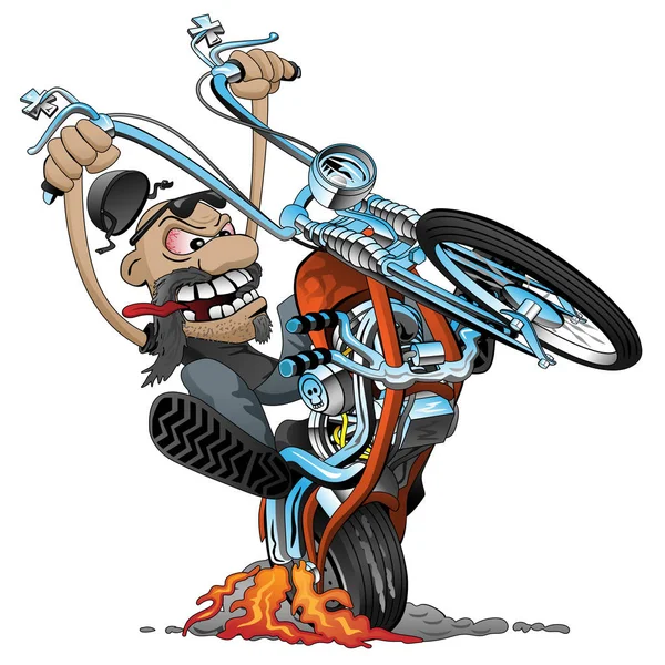 Crazy Biker Old School Chopper Motorcycle Cartoon Vector Illustration — Stock Vector