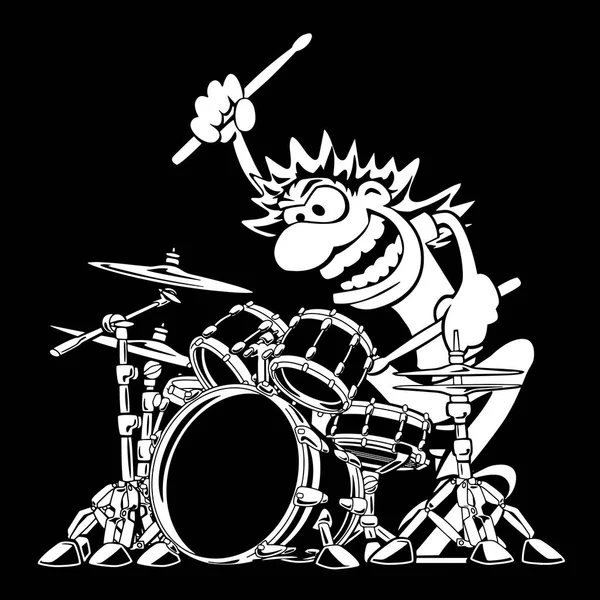 Wild Drummer Playing Drum Set Cartoon Vector Illustration — Stock Vector