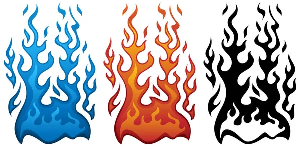 Grupo Caliente Gráficos Vectoriales Fuego Llamas Azules Rojas Negras Aislados — Vector de stock