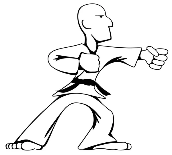 Kampfkunst Karate Kerl Cartoon Vektor Schwarze Linie Zeichnung Illustration — Stockvektor